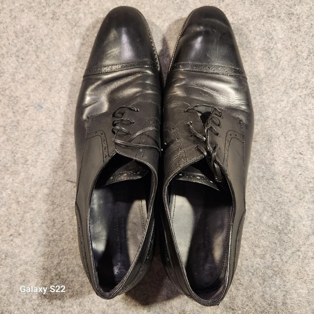 Ermenegildo Zegna Fatto A Mano Black Leather Cap Toe Brogue Oxfords Mens 13 US